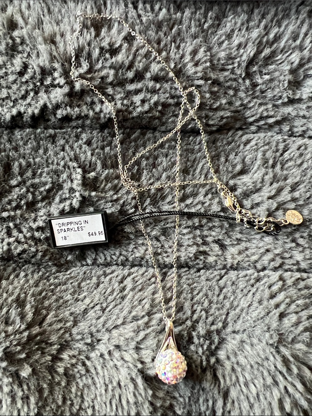 Dripping in Sparkles Silver Teardrop Crystal Pendant Necklace - Clear Iridescent